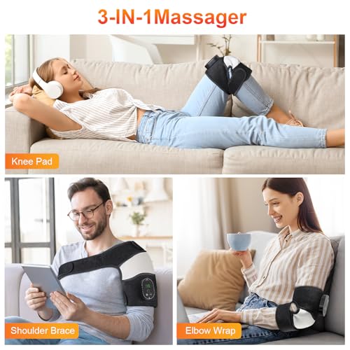 Cordless Heated Knee Massager, FSA Eligible 3-in-1 Electric Massager with Heating Pad for Elbow Shoulder Pain Relief Wrap ...