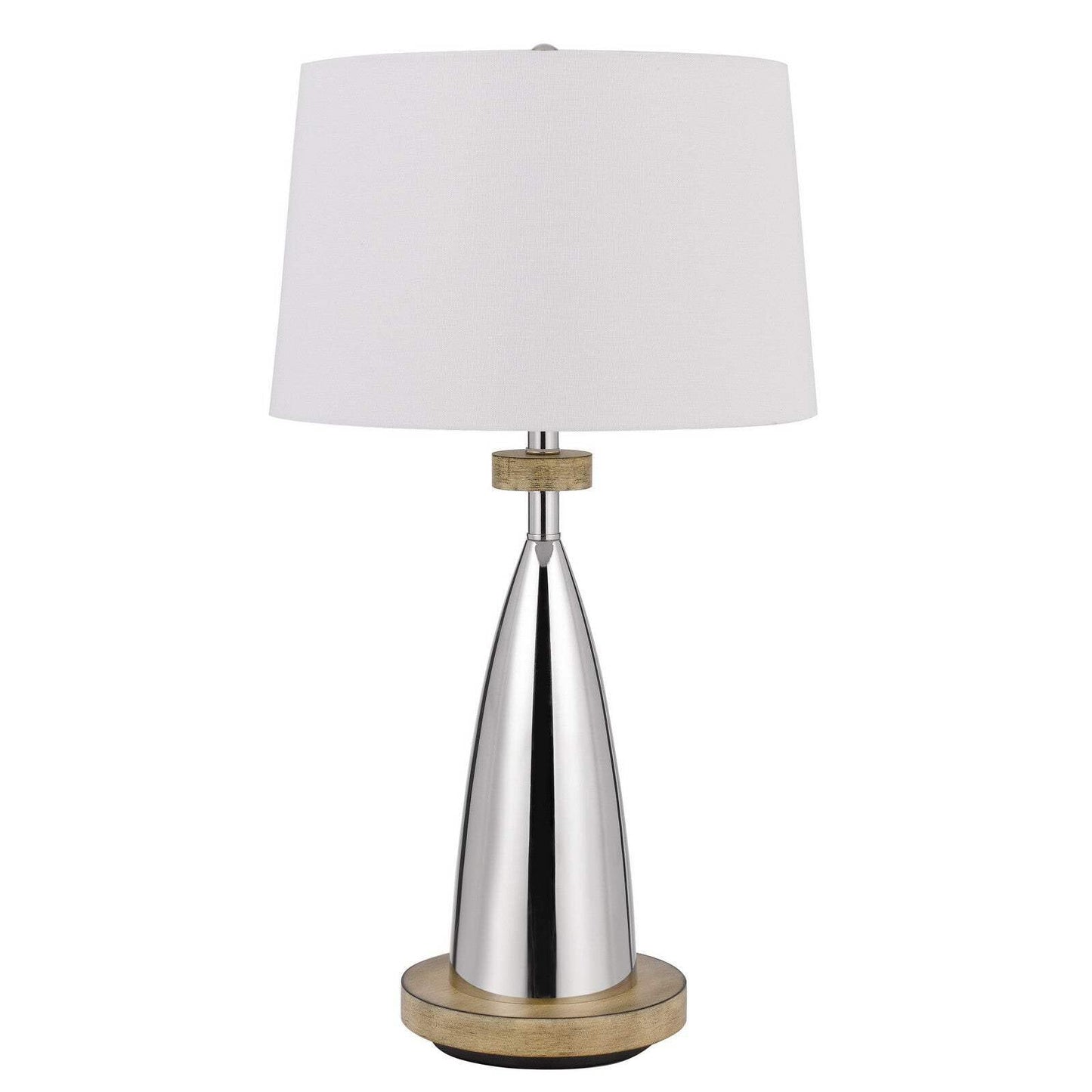 Homeroots Usb Table Lamp - 31 In. Silver Metallic With White Empire Shade, Model 524742