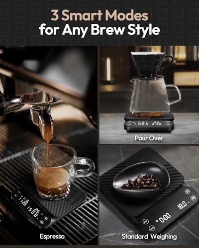Maestri House S3 Coffee Scale with Timer, 3kg/0.1g Rechargeable Digital Scale, 3 Brew Modes, Adjustable Ratios & Flow Rate...