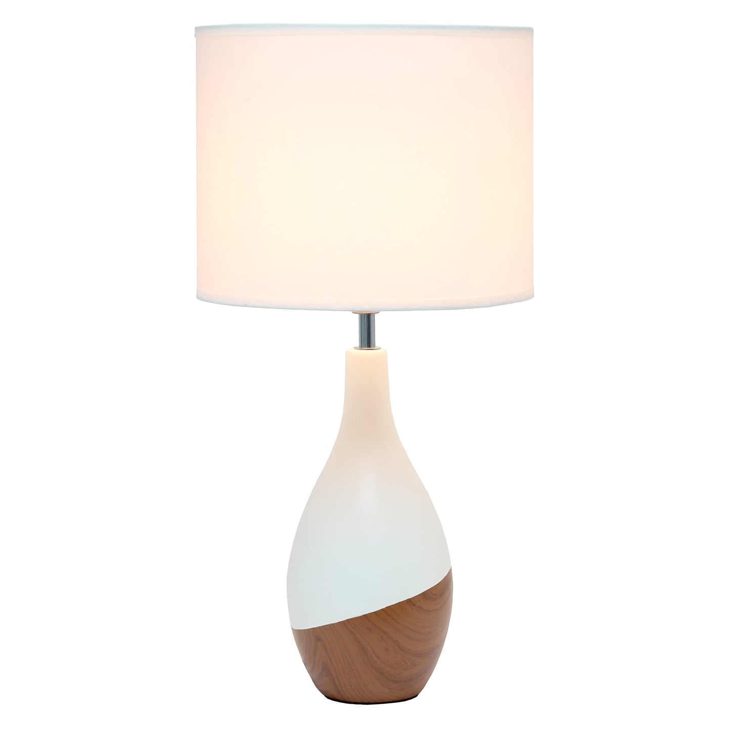 Simple Designs LT1118-DWD Bedside Table Lamp, Asymmetrical Line, Off White/Dark Wood, 9.45inL x 9.45inW x 19inH, Ceramic Shade