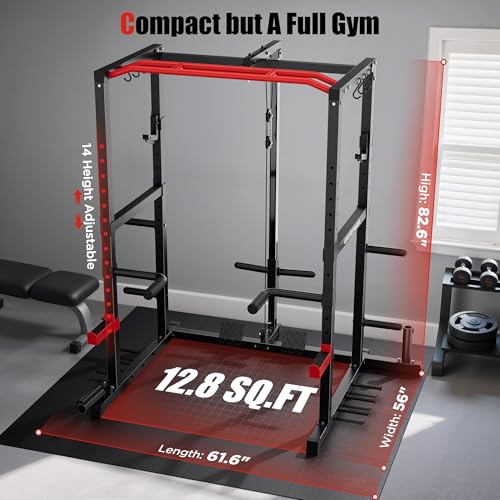 Sportsroyals Power Cage,1600lbs Multi-Function Power Rack with Adjustable Cable Crossover System and More Training Attachm...