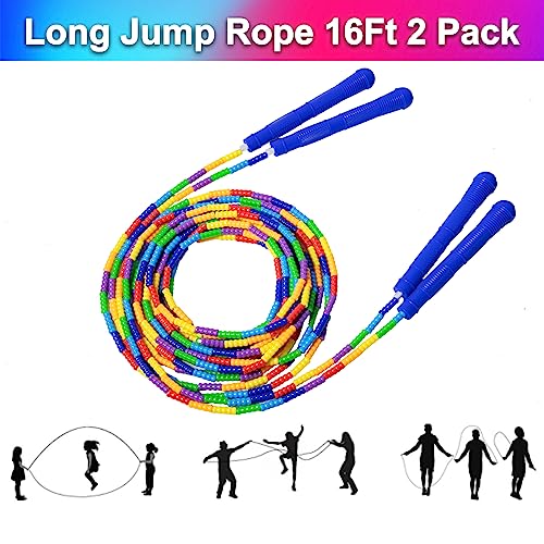 Newbyst Long Double Dutch Jump Rope 16 Ft 2 Pack, Soft Beaded Skipping Ropes for Kids Adults, Plastic Segmented Jump Rope ...