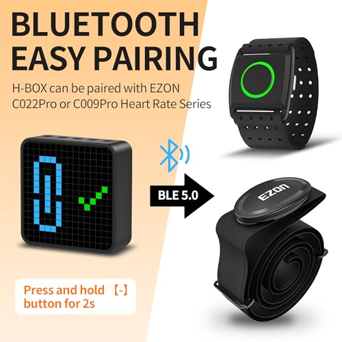 EZON H-Box Bluetooth Heart Rate Monitor and Pixel Art Clock with WOD Interval Trainer - Cute Animation Alarm Clocks for Be...