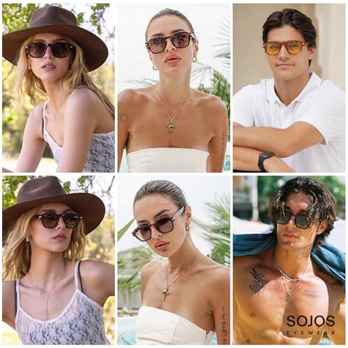 SOJOS Vintage Retro Square Polarized Sunglasses Men Standard Fit Trendy Womens Sun Glasses SJ2382