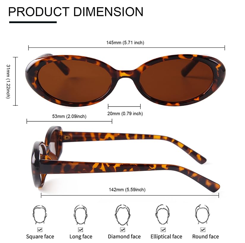 Trendy Retro Oval Sunglasses for Women, 90s Small Y2K Fashion Vintage Narrow Sun Glasses