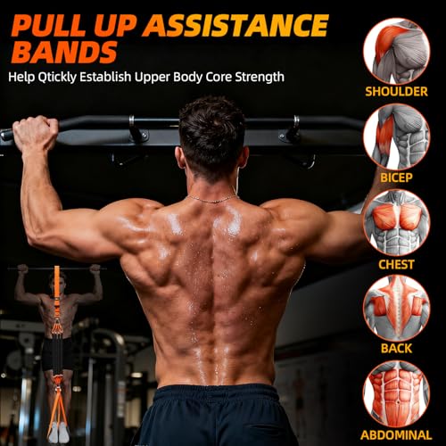 TB3C Pull Up Assistance Bands - Adjustable Heavy Duty Resistance Band for Pull Up Bar with 4 Assist Bands, Dual Footrests,...