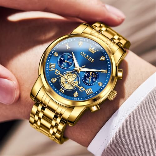 OLEVS Men Silver Watches,Men's Stainless Steel Chronograph Watch,Man Analog Quartz Big Face Male Watches Luxury Waterproof...
