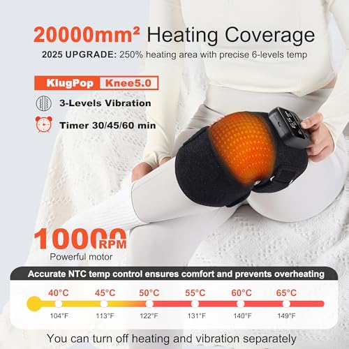KlugPop Knee Massager with Heat for Pain Relief V5.0[2026 Upgraded] - Electric Cordless Heated Knee Brace with 6 Heat Leve...