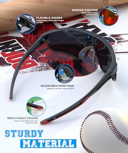 QALLY 3PACK Kids Sunglasses Youth Baseball Sunglasses for Boys Girls Age 4-14, Softball Cycling UV400 Protection Sports