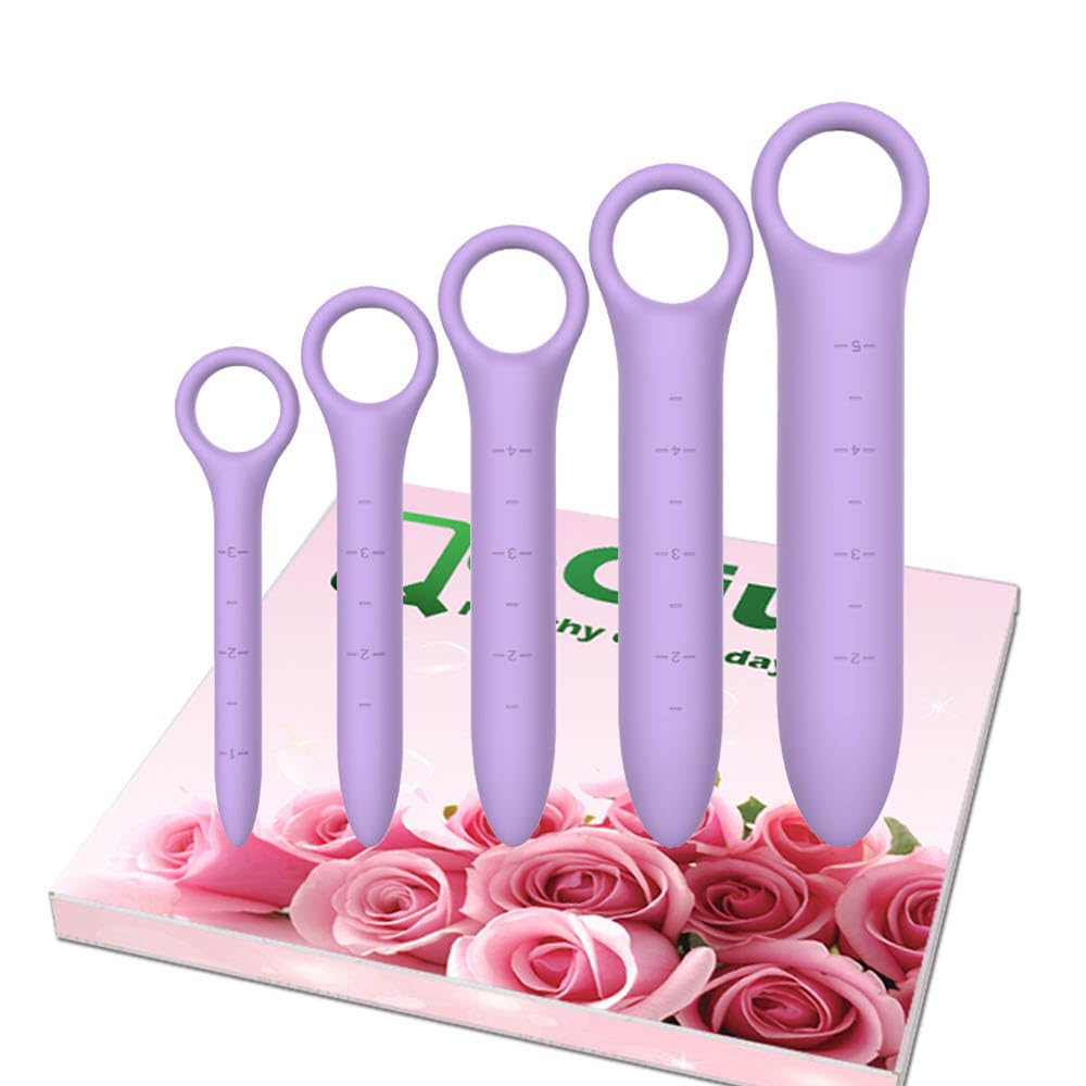 QoQiu 5-Pack Silicone Dilators for Pelvic Floor for Women with Fine Scales, Pelvic Wand Massager，Pelvic Floor Muscle Trainer, Pelvic Floor Strengthening Device with Storage Bag, Purple
