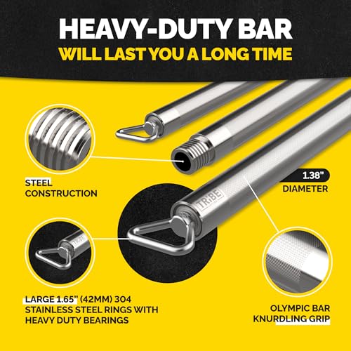 Heavy Duty Steel Resistance Bar for Bands - Adjustable from 39" to 27" - Dual Cable Machine Attachment for Working Out
