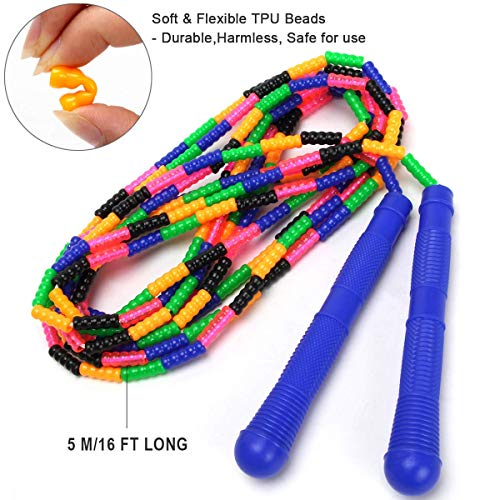 Coolrunner 16 FT Long Jump Rope(2 PACK), Double Dutch Jump Ropes, Soft Beaded Skipping for Kids Adults, Plastic Segmented ...