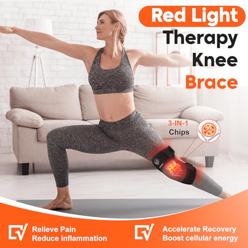 FEANGLI Red Light Therapy for Knee, Heated Knee Brace for Pain Relief, Cordless Infrared Light Therapy Knee Wrap, Infrared...