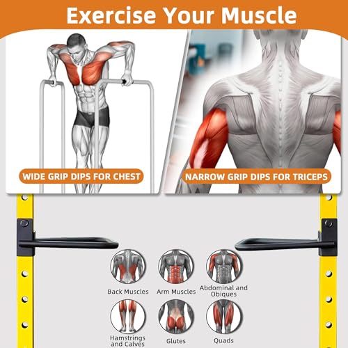 Dual Grip Dip Bars Attachment for 2x2 Power Rack & Squat Rack, Heavy Duty Pair for Pull Ups, Push Ups, Triceps & Chest Wor...