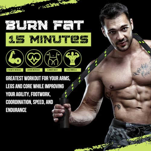 ALPHANIZE Heavy Jump Rope For Fitness 3LB - New 360 Rotating Handles Weighted Jump Rope - Full Body Workout For Men & Women