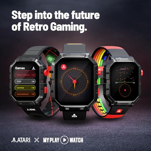 My Play Watch Atari 2600, Retro Gaming Smart Watch with Selective Tech, All Day Fitness Tracker, Built-in Centipede™, Pon...