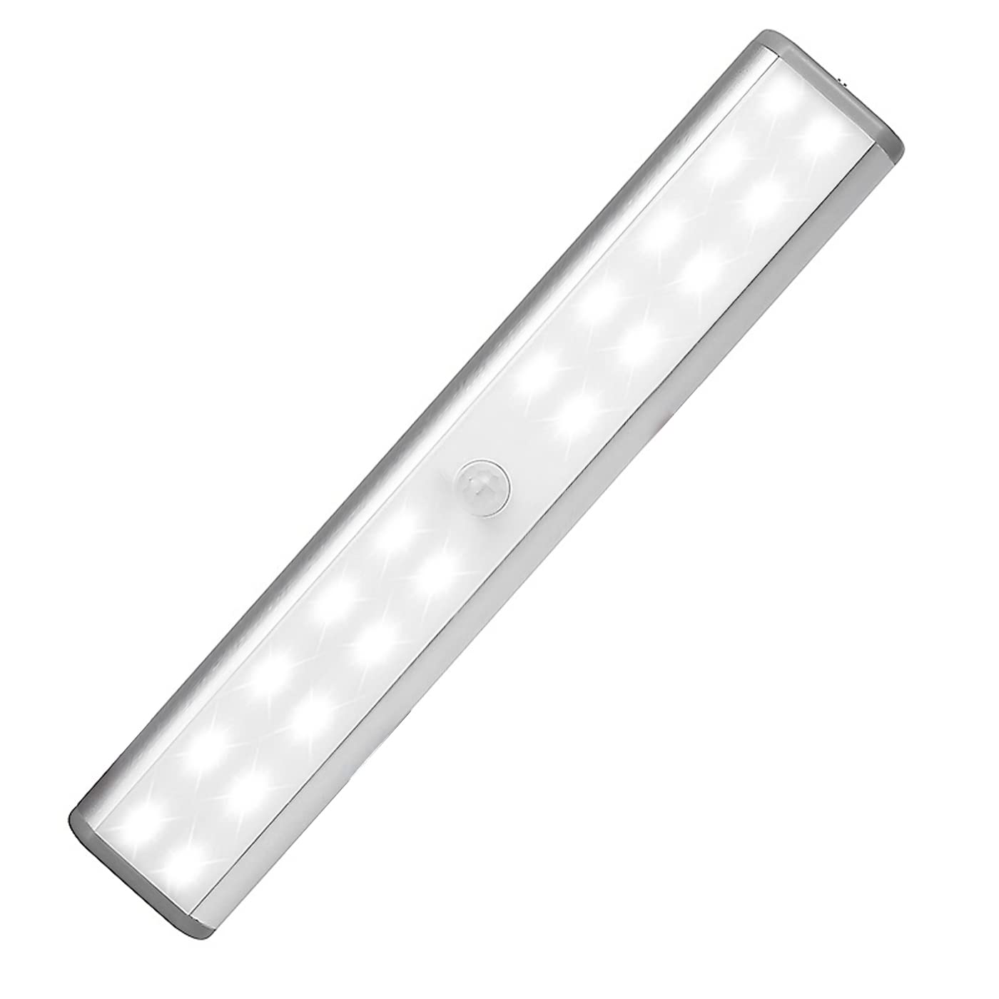 MOSTON Motion Sensor Closet Lights, 20 LED, Rechargeable, 7.5 x 1.4 x 0.5 inch, Silver, Model DL002B