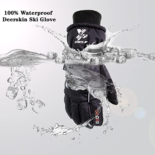 SKYDEER 100% Waterproof and Premium Deerskin Suede Leather Ski Gloves with 150G 3M Thinsulate Lining, Ultra Soft & Durable...