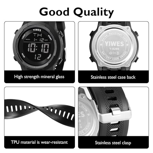 Men's Digital Sports Military Watch,Outdoor Running Timer,Waterproof Watch,Alarm Clock,Dual time 12/24 Carbon Fiber Compos...