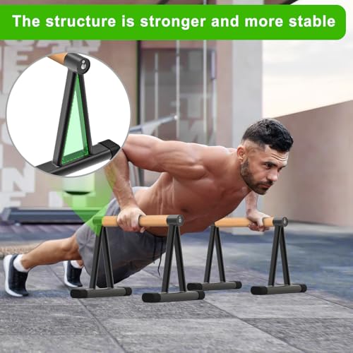 Dolibest Push Up Bar, 12'' High Parallettes Bars with 8 Rubber Feet & Comfortable Handle, Dip Bars with Stable Triangle Ba...