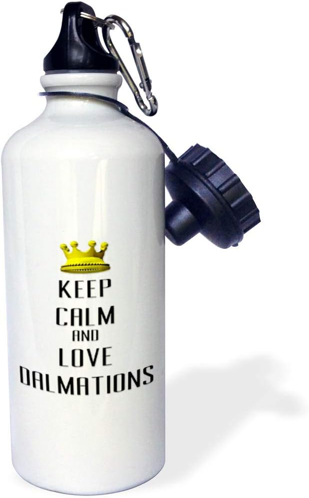 3dRose "Gold Crown Keep Calm And Love Dalmations" Sports Water Bottle, 21 oz, White