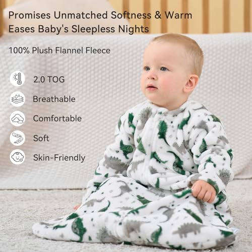Unnivoll Fleece Baby Sleep Sack 6-12 Months Long Sleeve 2.0 Tog Baby Wearable Blanket with 2-Way Zipper Warm Sleeping Sack...