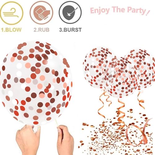 Zesliwy Rose Gold Confetti Balloons, 50 Pack 12 inch White and Rose Gold Latex Balloons with 33 Feet Rose Gold Ribbon for ...