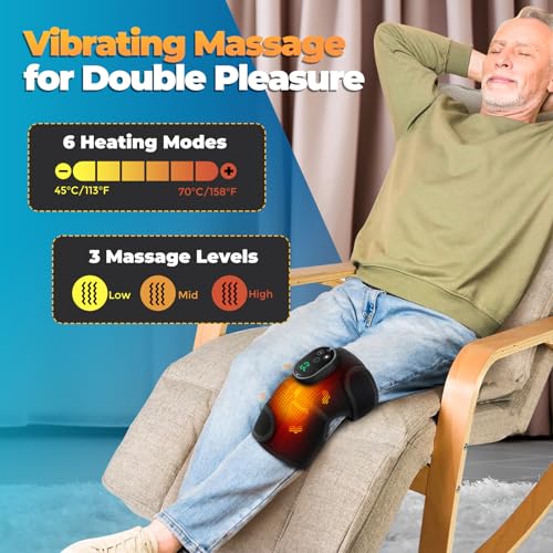 Cordless Heated Knee Massager with Vibration, FSA Eligible HSA, Heated Knee Brace Wrap Heating Shoulder Brace Support Wrap...