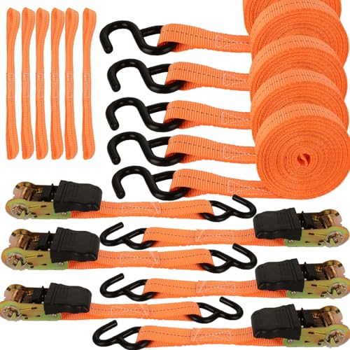 Ratchet Straps, 6Pack 20Ft Ratchet Tie Down Straps, 1700 LB Break Strength Ratchet Tie Down Straps with Safety Lock S Hook...