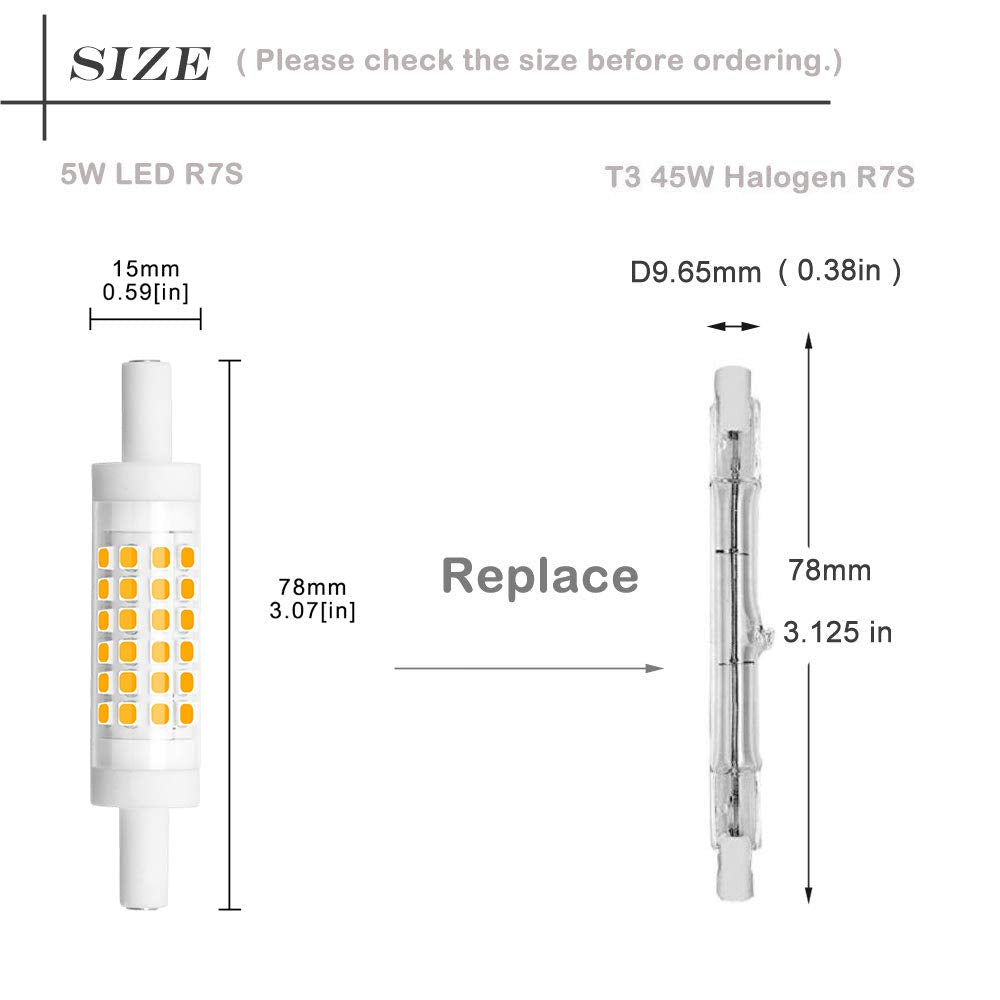 Bonlux Dimmable 78Mm R7S Led Light Bulb - Double Ended J78 T3 R7S Led Floodlight - 5W (45W Halogen Bulb Equivalent) Warm White 3000K For Floor Lamp  Workshop Lighting (2-Pack)