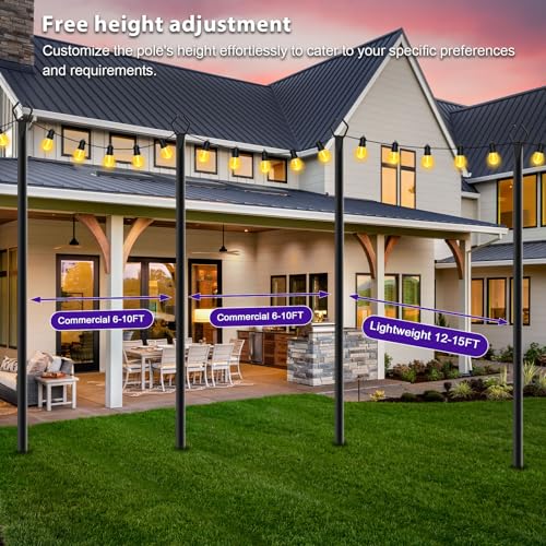 zoegi 4 Pack 10Ft String Light Poles,Light Poles for Outside Lights with Fork,Outdoor Brackets Hanging Lights,Metal Stand ...