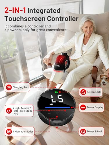 ROMISA Red Light Therapy Knee Brace with Heat & Massage, Cordless Rechargeable Controller, 20Min Auto Timer, 660nm & 850nm...