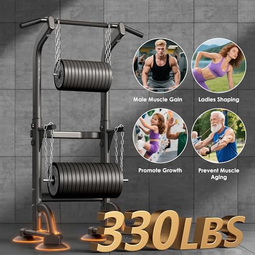 SogesPower Power Tower Dip Station Pull Up Bar for Home Gym Adjustable Height Strength Training Workout Equipment,Pull Up ...