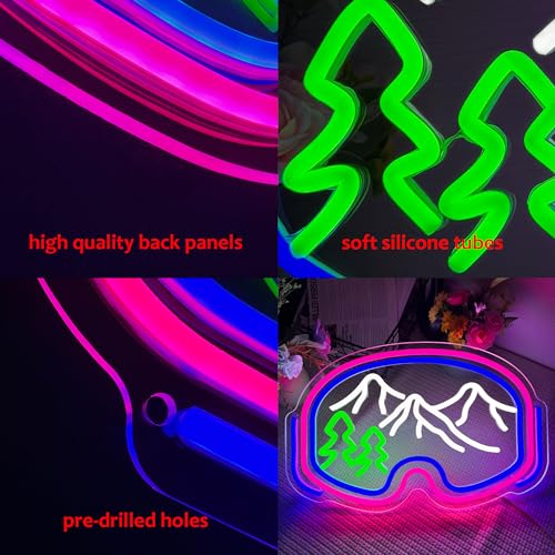 Symone Ski Goggles Neon Sign, USB Powered Dimmable LED Neon Light Winter Sports Party Decor, for Outdoor Adventure Themed ...