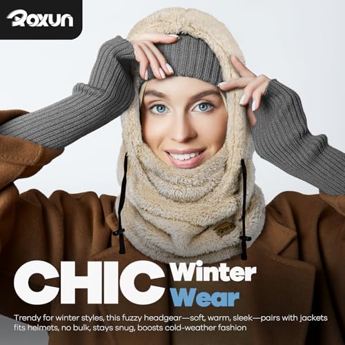ROXUN Ski Mask Fleece Balaclava, Windproof Face Mask Winter Warm Neck Cover Helmet Hood for Men Women