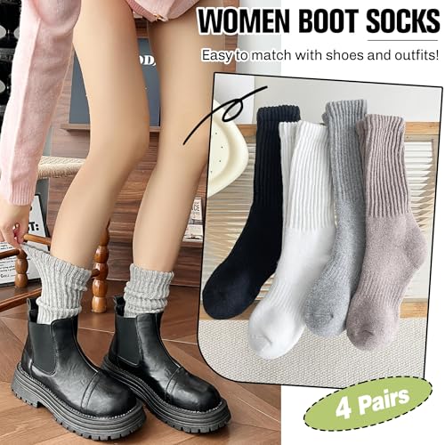 EBMORE Merino Wool Slouch Boot Socks Thermal Warm Winter Thick Scrunch Cozy Crew Socks for Women 4 Pairs