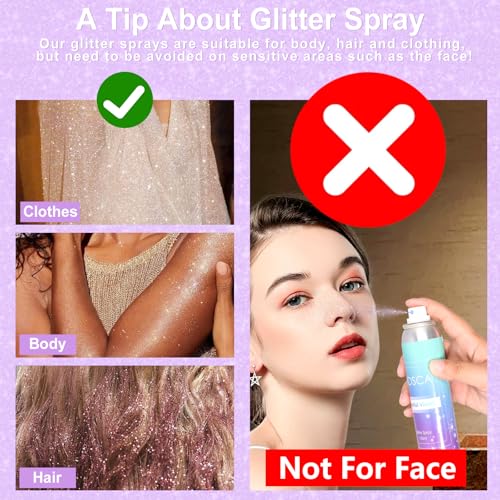 YOSCA Body Glitter Spray, 150ML Holographic Glitter Hairspray, Shiny Glitter Spray for Hair Body Clothes, Quick-Drying and...
