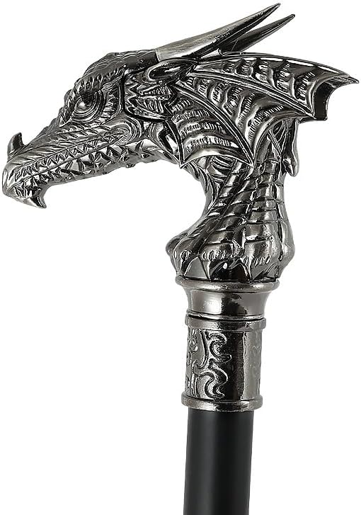 37in's Vintage Style Dragon Silver Cane Alloy Gothic Handmade Cane Fancy Dress Novelty Accessories