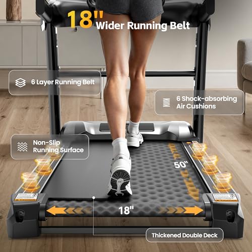 400 lbs Capacity Treadmill for Home with 15% Incline, 5.0 HP Folding Treadmill for Exercising, 0.6–10 MPH, APP Control, Sh...