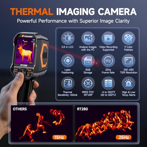 FOXWELL RT280 Thermal Imaging Camera, 320 X 240 2.8" LCD Screen Thermal Camera, TISR Resolution 240 x 180, 25Hz Handheld I...