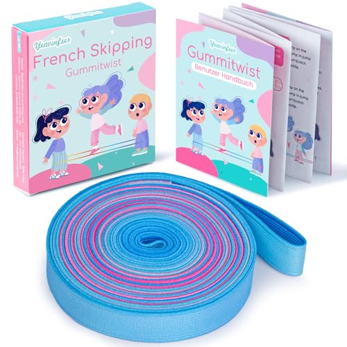 Yeavinfser Chinese Jump Rope - 4m Long Rainbow Elastic Rope with Instruction, 1.5cm Wide French Skipping, Fun Sports Toy f...