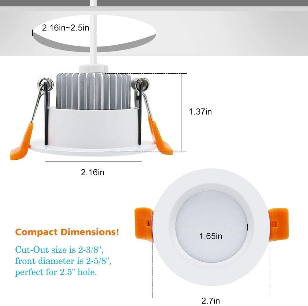 2 Inch Led Downlight  Recessed Lighting Dimmable Ceiling Light  3W  3000K Warm White  Cri80 With Led Driver(35W Halogen Equivalent)  20 Pack