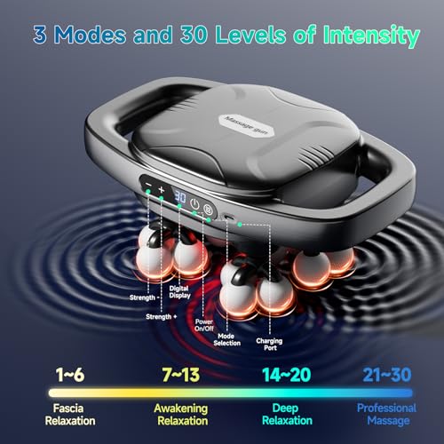 16-Head Massage Gun, 3 Modes & 30 Levels, Electric Massage Tool for Shoulder, Waist, Legs, Back Massager for Pain Relief D...
