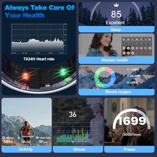 MagLoop Smart Ring Health Tracker for Men/Women with LED Dispay Screen,Fitness Ring Sleep Tracker,Fast Charging,for Pedome...