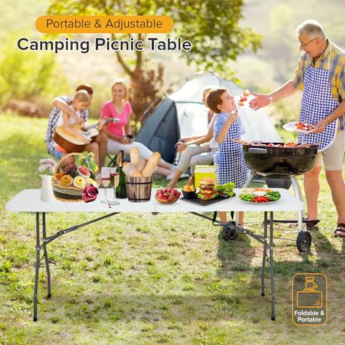 Dopinmin Folding Table 6FT Portable Heavy Duty Plastic Camping Table Foldable Tables Plastic Dining Tables Indoor Outdoor ...