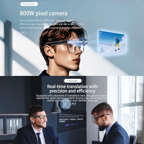 AI Smart Glasses With Camera and Audio, 4K HD Video Recording Glasses, 8MP Camera Glasses for Men Women, AI Voice, Real-Ti...