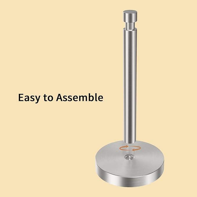 Paper Towel Holder Countertop, Black Paper Towel Holder with Weighted Base Non Slip, Standing Paper Towel Roll Holder for Kitchen Bathroom, Easy One-Handed Operation, Stainles Steel (Brushed Nickel)