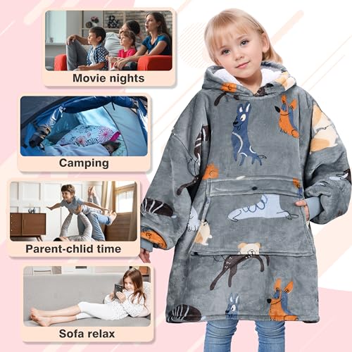 Catalonia Blanket Hoodie for Kids, Oversized Wearable Sherpa Sweatshirt Pullover for Teens Youth, Gift Idea