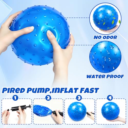 Hymaz Knobby Balls Bulk 9" Soft Bouncy Ball Sensory Toys Spiky Massage Stress Ball, Set of 5 Sensory Balls with Pump, Part...