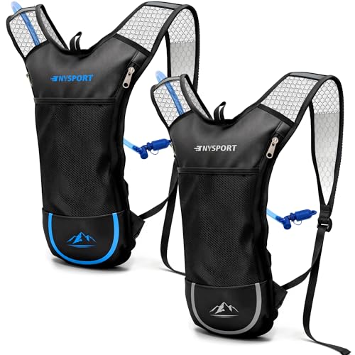 2 Pack Hydration Backpack Pack with 2L Hydration Bladder, TNYSPORT Lightweight Breathable Water Backpack with 3 Layer Pock...